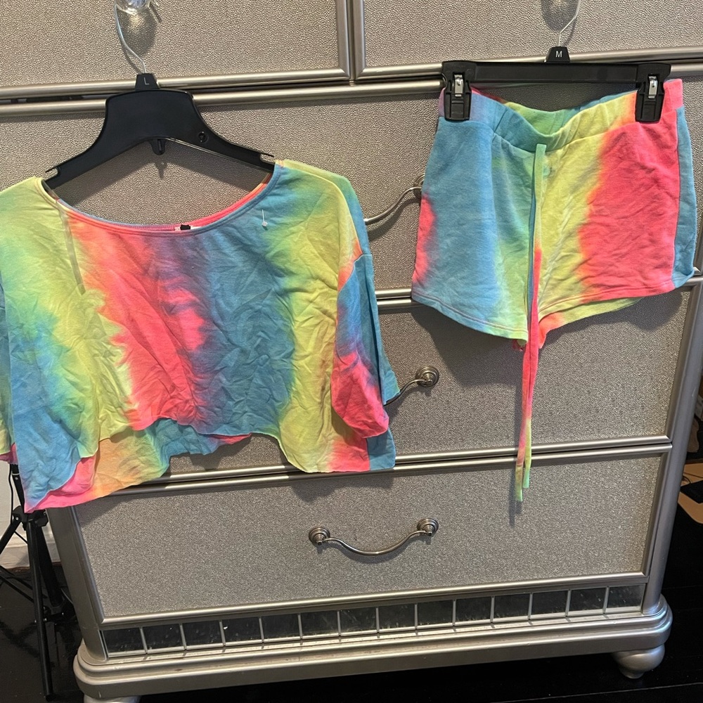 Rainbow tie dye two piece short set